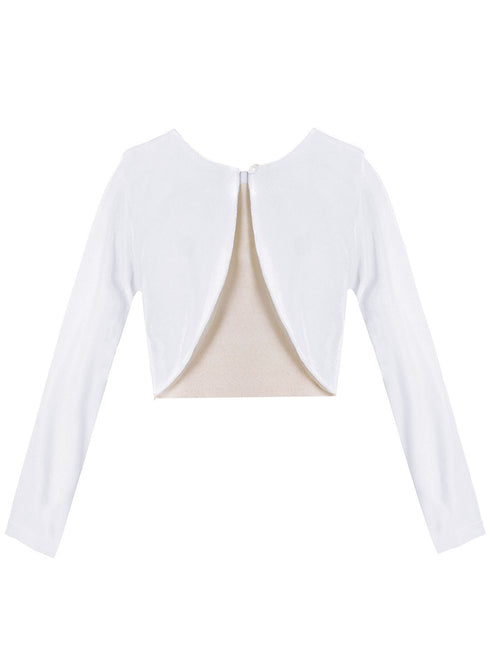 Crayon Kids Big Girls White Long Sleeve Button Velvet Bolero Sweater 8-14 - SophiasStyle.com